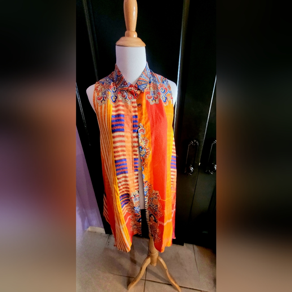 Johnny Was shirt Dress Button down 100% Silk,Pre-owned Never Worn No Tag ,XS